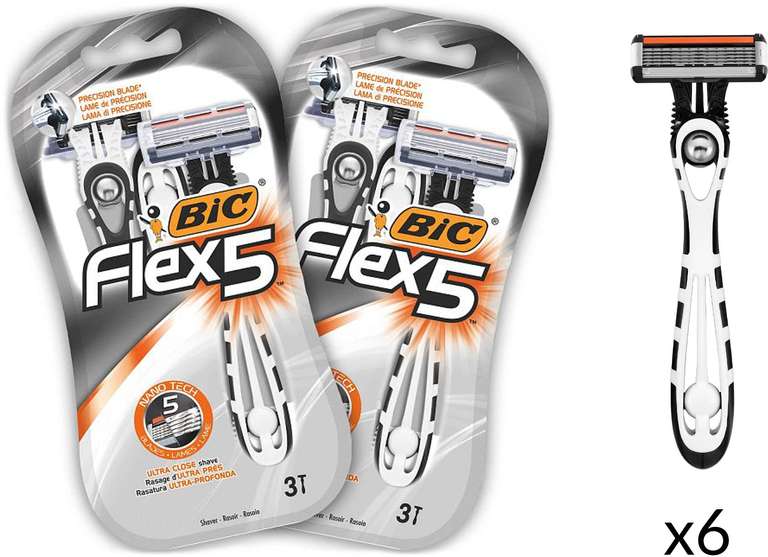 BIC Flex 5, Men's 5-Blade Razors with Moveable Blades for a Close Shave, Solid Control, Pack of 6