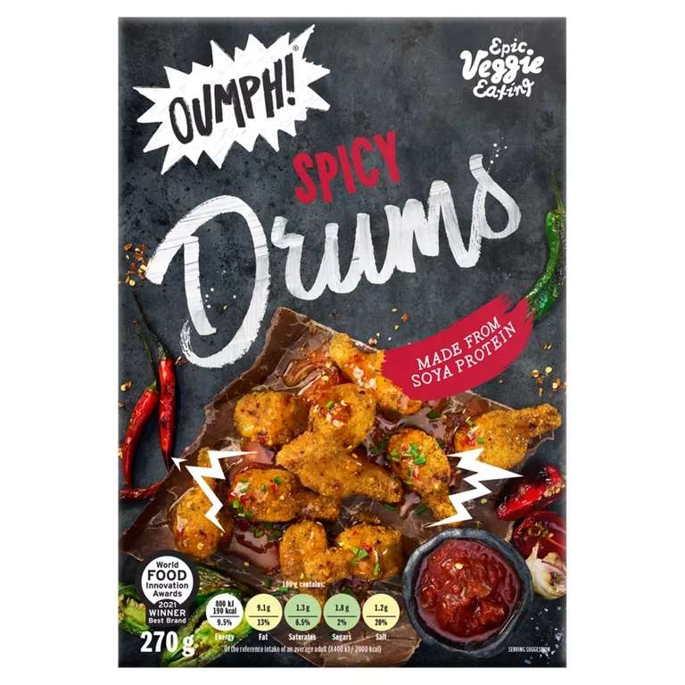 Oumph! Vegetarian/Vegan Spicy Drums 270g/Burger 226g/Kebeb Döner Style 280g £2 Each @ Asda