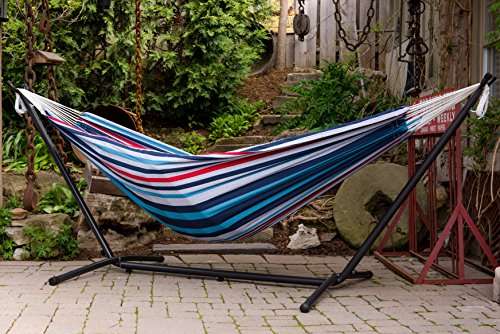 Vivere, Denim Double Cotton Hammock with Space-Saving Steel Stand including Carrying Bag