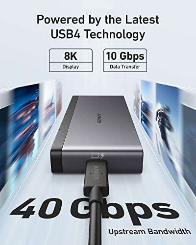 Anker USB C Hub, 556 USB-C Hub (USB4, 8-in-1) with 1.6ft USB4 Cable, 10 Gbps USB-C and USB-A Data Ports Sold by AnkerDirect UK FBA