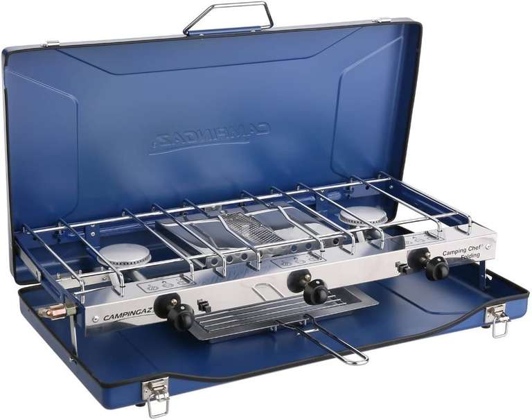 Campingaz Chef Folding Double Burner Stove and Grill, compact gas cooker for camping or festivals, Blue - £40.49 @ Amazon