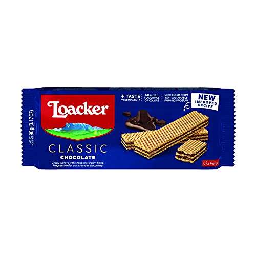 Loacker Wafers, Chocolate Flavour Wafer Biscuits, Classic Italian Biscuits 90g 82p Minimum order qty 4 - £3.23 @ Amazon