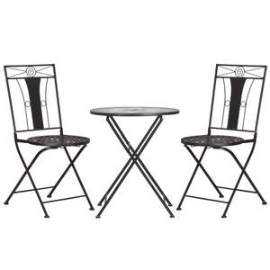 Outsunny 3-Piece Patio Bistro Set, Mosaic Table and 2 Armless Chairs with Foldable Design