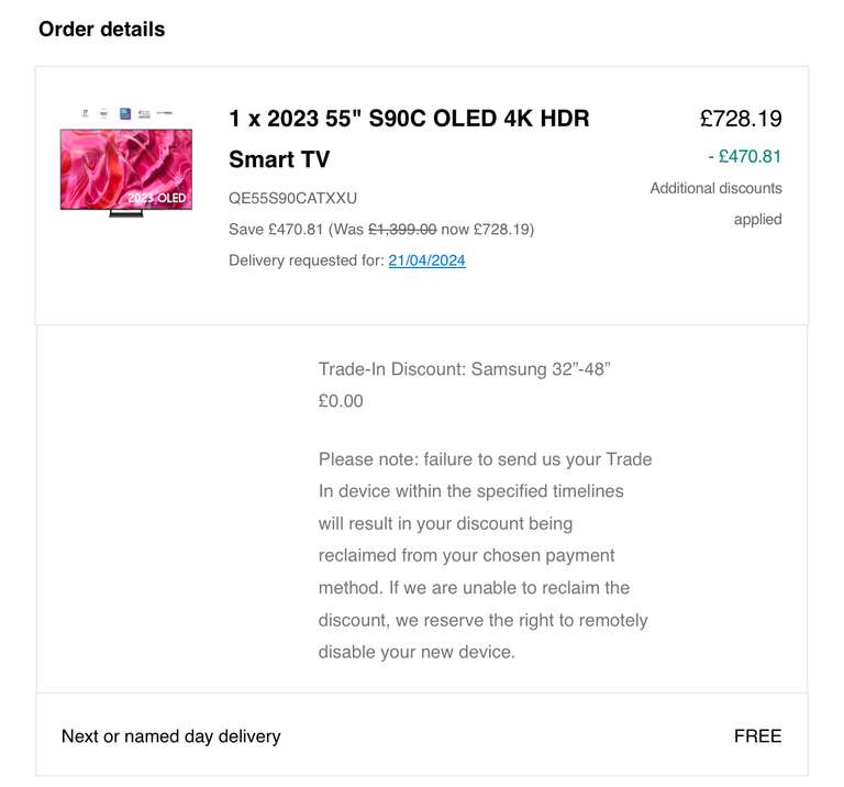 Samsung 55" S90C OLED 4K HDR Smart TV - with codes Possible £728.19 after trade in