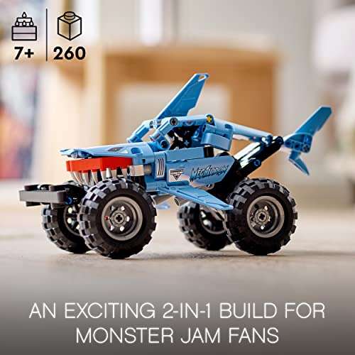 LEGO Technic Monster Jam Megalodon 2 in 1 Pull Back Shark Truck to Lusca Low Racer Car Toy 42134