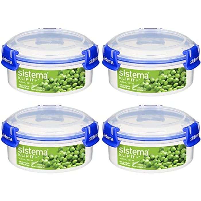 4 x Sistema KLIP IT PLUS Round Food Storage Containers | 300 ml Stackable & Airtight Fridge/Freezer Containers with Lid £3.84 @ Amazon