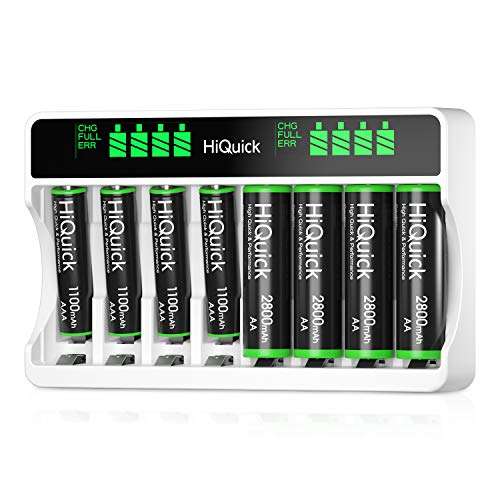 HiQuick 8-slot AA AAA LCD Battery Charger, type C and Micro USB Input, with 4 x 2800mAh AA and 4 x 1100mAh AAA - Sold By HiQuick / FBA