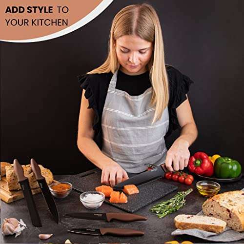 5pcs Copper Kitchen Knives – Black Non Stick Blades £12.99 - Sold by MALMO / Fulfilled By Amazon