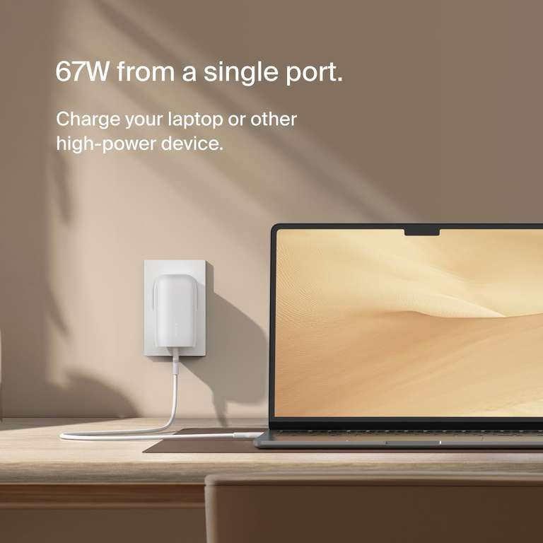 Belkin BoostCharge 3-Port USB-C Wall Charger with PPS 67W, USB-C PD 3.1, SFC & SFC2 Compatible.