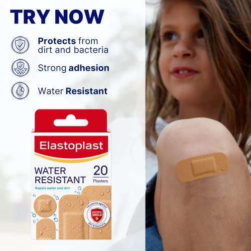 Elastoplast Water Resistant Plastic Plasters (20 Pieces), Breathable Material, Tan: £1.60 / £1.44 Subscribe & Save @ Amazon