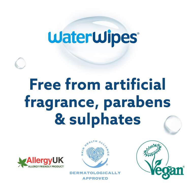 WaterWipes Plastic-Free Original Baby Wipes, 720 Count (12 Packs) (£18/£17 on Subscribe & Save) + 10% off 1st S&S