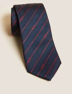Three Lions Striped Pure Silk Tie Now £5 with Free Click and Collect From Marks and Spencer
