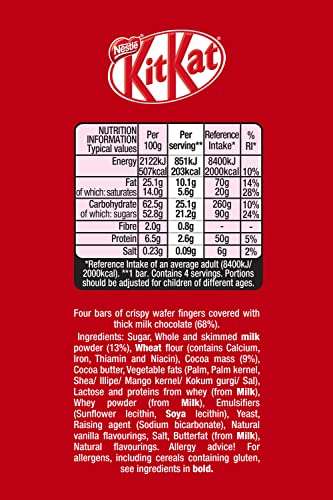 KitKat 4 Finger Milk Chocolate Bar - 24 x 41.5g Biscuit Bars - £7.50 @ Amazon