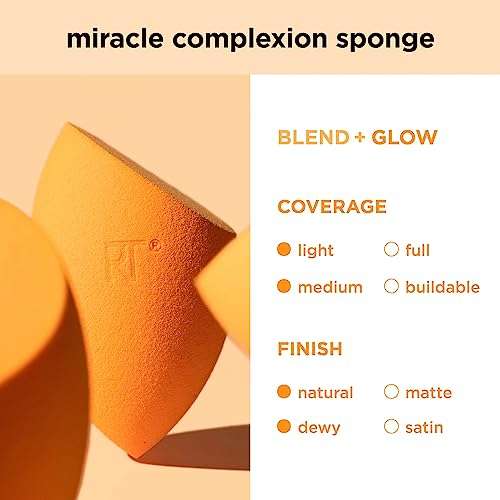 Real Techniques Miracle Complexion Makeup Sponge Full Cover Foundation, Pack Of Two (Packaging May Vary)