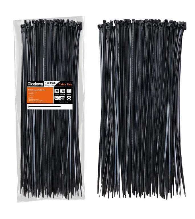 Oksdown 100 Black Plastic Cable Ties, Heavy Duty Strong Nylon Premium Self Locking (300mm x 3.6mm) - Sold by Oksdown (LongTian)-UK / FBA