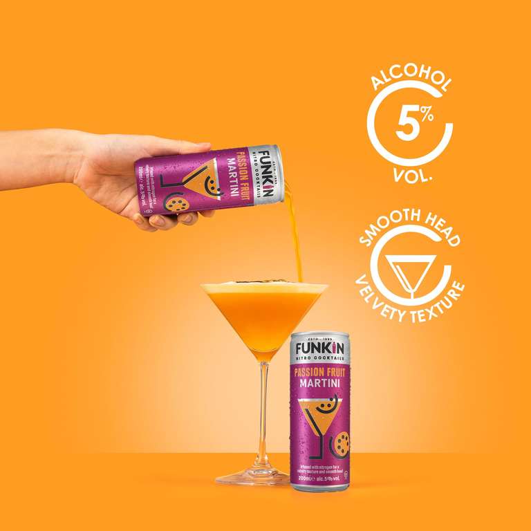 Funkin Passion Fruit Martini Pre-Mixed Cocktail, 12 x 200ml (Or £22.68 S&S / £17.28 with 1st Time S&S Voucher)