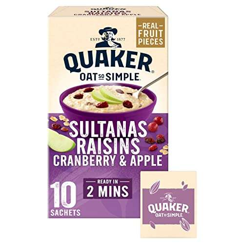 Quaker Oat So Simple Sultana, Raisins, Apple & Cranberry Porridge Sachets 10x38.5g, 6 boxes (60 sachets total), £10.80/£10.20 with S&S