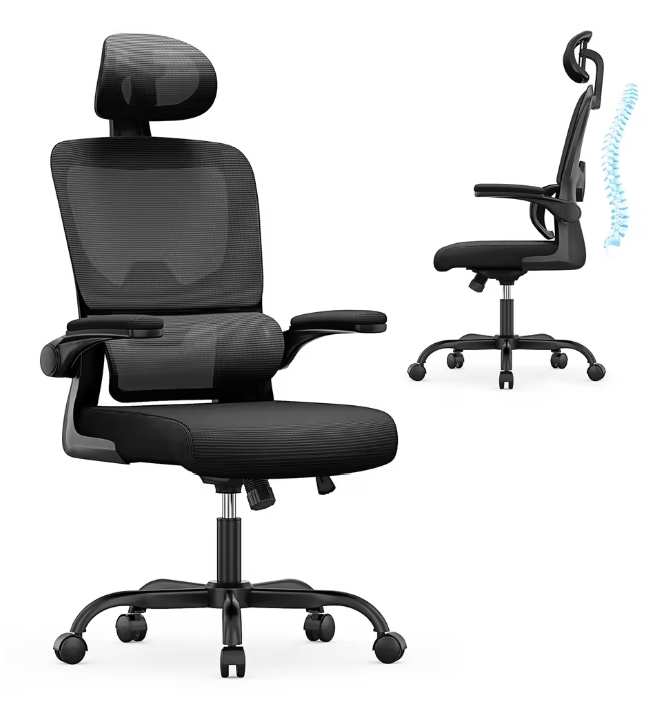 Ergonomic Office Chair with Lumbar Support, Adjustable Headrest and Flip-up Armrests - Black - Sold by Bigzzia Outdoor Furniture Store