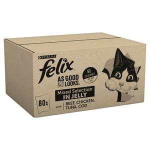 Mega Pack FELIX As Good As It Looks Mixed Selection in Jelly Wet Cat Food 80x100g £25 @ Sainsbury's