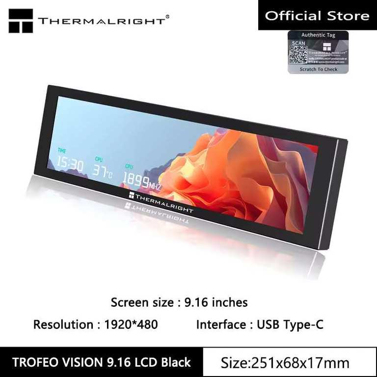 Thermalright TROFEO VISION LCD IPS full-color LCD screen，9.16 inches/magnetic/1920*480 resolution (with code) Thermalright Official Store