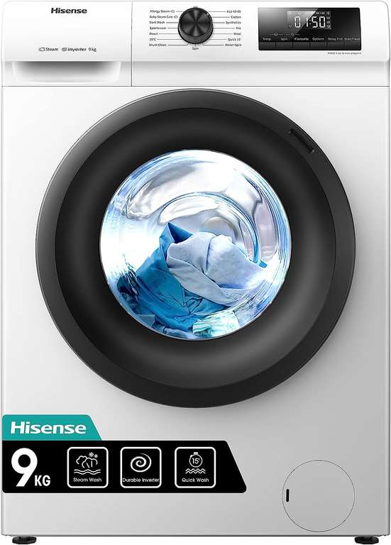 Hisense WFQP9014EVM 9kg Washing Machine with 1400 rpm - White - C Rated