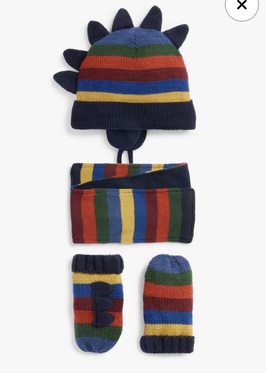 Next Rainbow Dino 3 Piece Hat, Scarf And Gloves Set (3mths-6yrs) £4 free click and collect @ Next