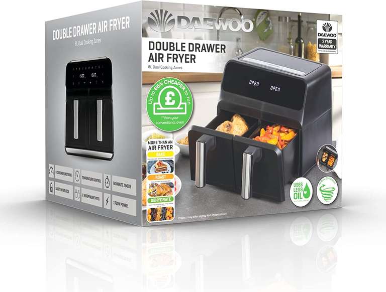 Daewoo XL 8L Digital Double/Dual Drawer Air Fryer - 3 Year Warranty - £109 + Free Click & Collect (Or £2.95 Delivery) @ Asda George