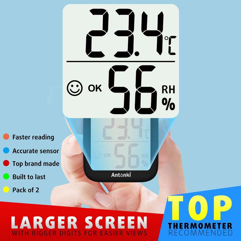 2X Room Thermometer Indoor Hygrometer, Temperature and Humidity Monitor - Black/ White - Sold by 1 Best Quality FBA