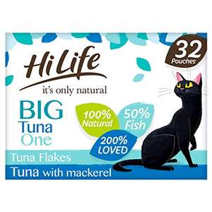 HiLife - Complete Wet Cat Food - The Big Tuna One in Jelly - 100% Natural Ingredients Grain Free, 32 Pouches x 70g (£15.19 S&S)
