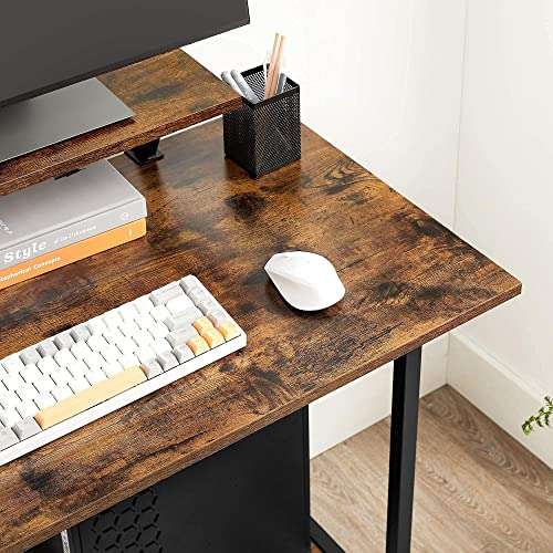 VASAGLE Mobile Computer Desk, Study Writing Table with Monitor Stand, 6 Hooks, 80 x 50 x 90 cm
