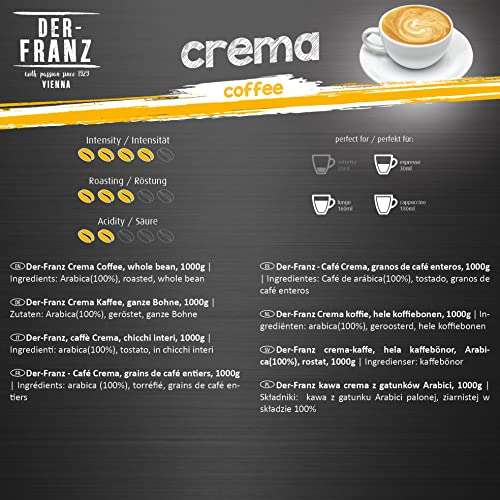 DER-FRANZ Crema Coffee, Whole Bean, 1000 g (4-Pack) - £18.28 @ Amazon