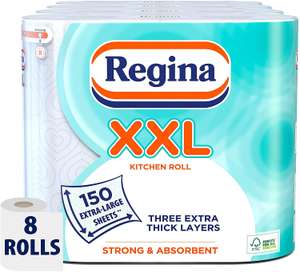Regina XXL Kitchen Roll, 8 Rolls, 600 Extra Large Sheets - £10.40 / £9.36 Subscribe & Save @ Amazon