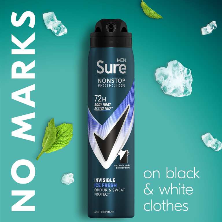 Sure Men Nonstop Protection Invisible Ice Fresh Deodorant 250ml photo 3