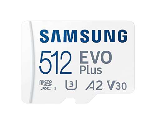 Samsung Evo Plus microSD SDXC U3 Class 10 A2 Memory Card 130MB/s with SD Adapter 512GB £37 - Sold by kayz goods / Fulfilled By Amazon