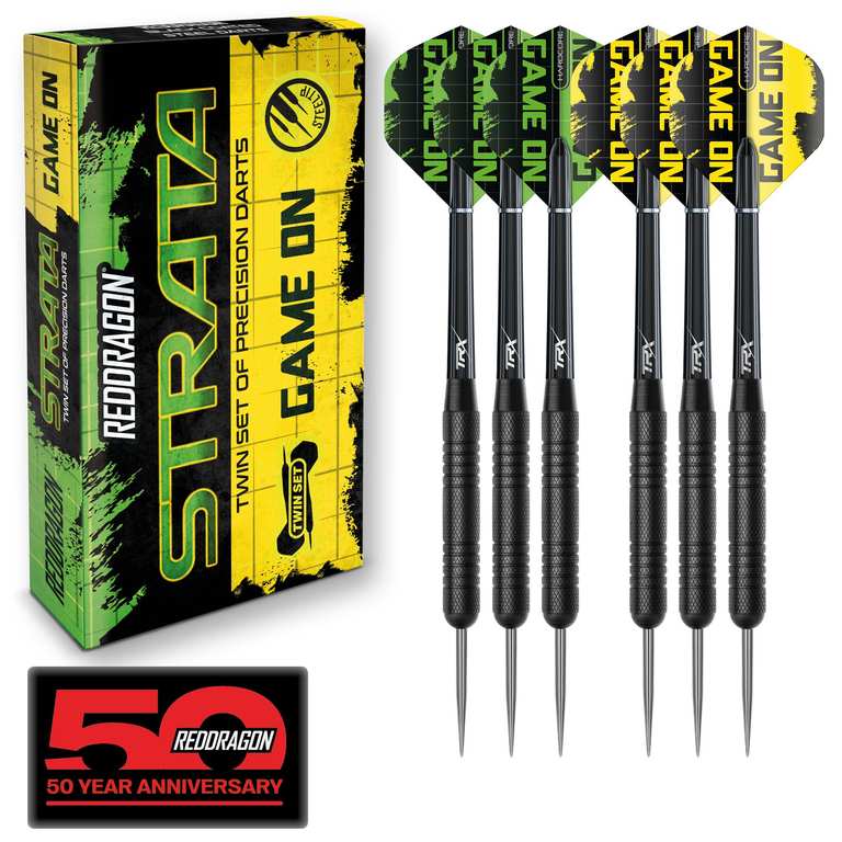 Red Dragon Darts Set - Strata Game On Twin Set of Darts –20g Black Steel Tip Dart with Flights and Shafts (Sold by Winmau | Red Dragon, FBA)