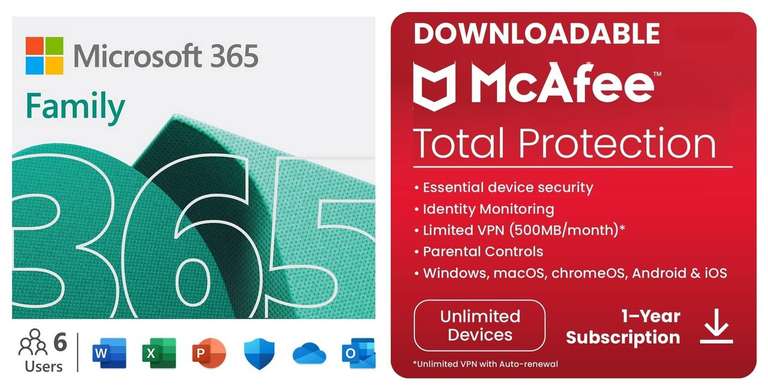 Microsoft 365 Family 6 People and McAfee unlimited devices (Digital)