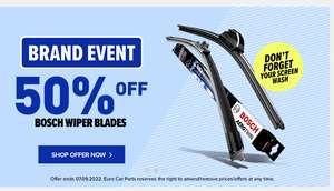 Up to 50% off Bosch wiper blades eg Super Plus H380 - £2.49 , SP18 - £4.49 / AeroTwin single AP22U - £11.74 free C&C @ Euro Car Parts