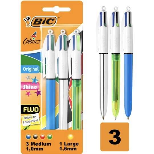 Bic 4 Colour Ballpoint Pens 3 Pack Assorted - £2.75 (Clubcard Price) / Bic 4 Colour Family Asstd 4 Pack - £3 (Clubcard Price)
