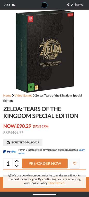 Zelda tears of the kingdom collectors edition nintendo switch £91.28 delivered at Zatu Games