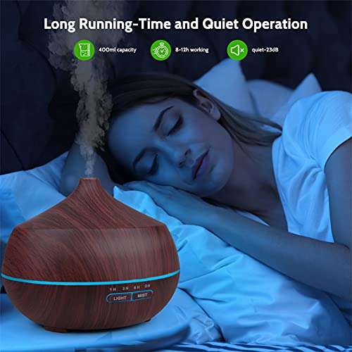 Essential Oil Diffuser Aromatherapy Humidifier: 400ml Ultrasonic Aroma Air Vaporizer for Large Room Wood Grain Quiet - Brown £8.86 @ Amazon