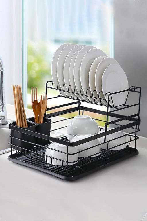 NEX™ 38 Black 2 Tier Stainless Steel Over the Sink Dish Drying Rack