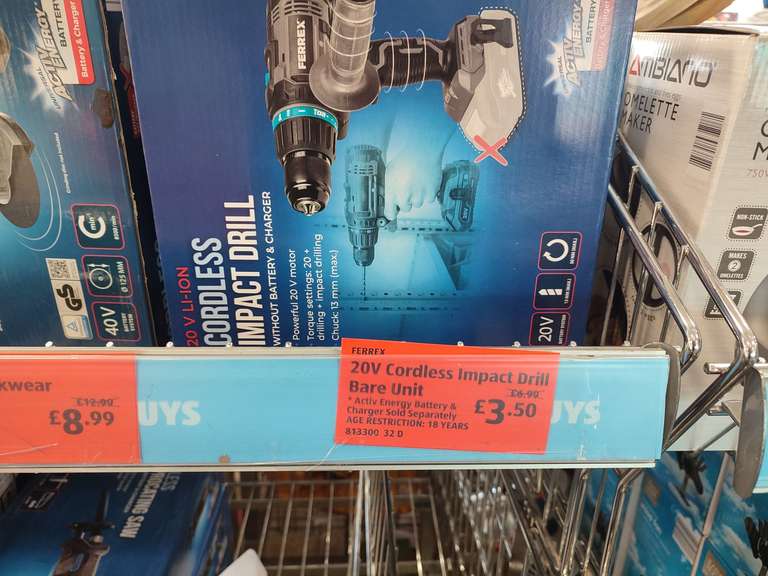 Ferrex Tools Reduced, Sander £2.50, Cordless Drill £3.50, Charger £7.50, Reciprocating Saw £14.99 @ Aldi Westhill Aberdeen In-store