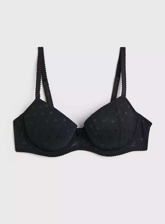 Black Sheer Spot Padded Plunge Bra - Reduced + Free Click & Collect