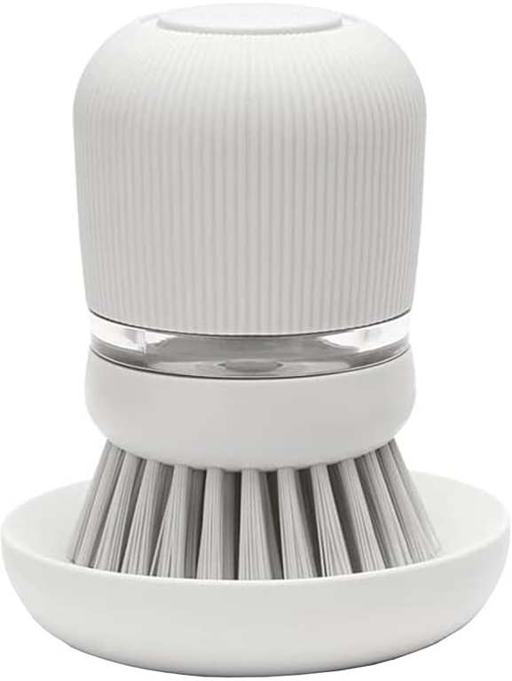 Brabantia Refillable Soap Dispensing Washing Up Brush (Light Grey) Secure Grip Palm Brush with Storage Tray