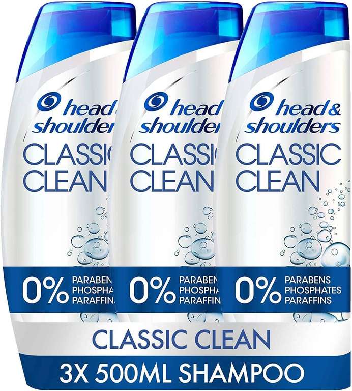 Head & Shoulders Anti-Dandruff Shampoo, Classic Clean Shampoo Multipack, 500 ml (Pack of 3) £10.50 or £9.98 Subscribe & Save at Amazon