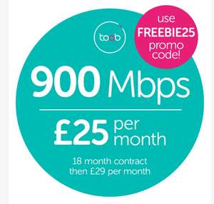 Toob 900Mbps full fiber broadband + £25 Amazon Voucher with code - £25pm / 18m