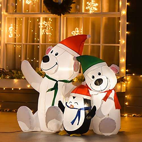 HOMCOM 4ft Christmas Inflatable Decoration with Two Bears and Penguin Light Up £19.99 Dispatches from MHSTAR @ Amazon