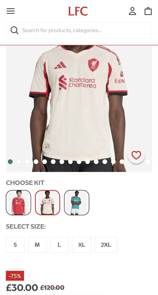 Authentic LFC Liverpool FC adidas Mens 25/26 Home / Away Jersey XS