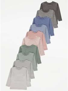Boys 100% Cotton Assorted Stripe Long Sleeve Tops 10 Pack £15 + free click and collect @ George