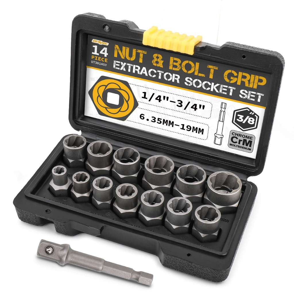 Nut Mini Extractor Hi-Spec Nut & Bolt Extractor Set – 14pc, tough torque at Amazon